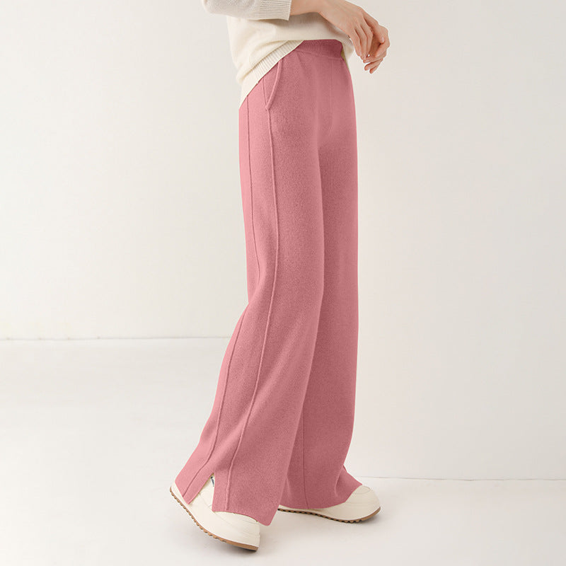 Knitted Wide-leg Pants For Women Soft And Drapey Woolen Straight-leg