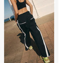 Women's Casual Drawstring Side-Striped Straight-Leg Pants