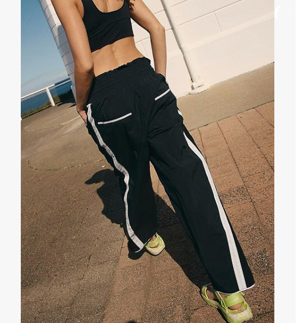 Women's Casual Drawstring Side-Striped Straight-Leg Pants