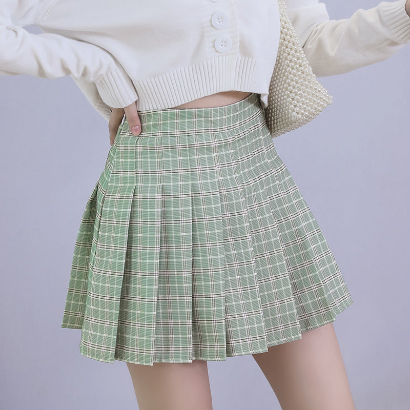 Green Check Print Skirt