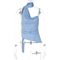 Womens Allure-Style Halterneck Flowy Strap Solid-Color One-Shoulder Camisole Top