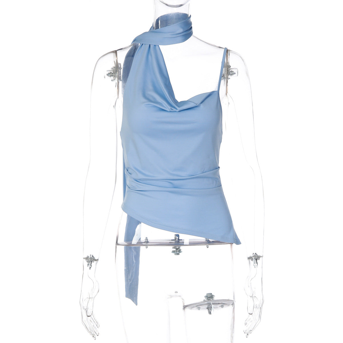 Womens Allure-Style Halterneck Flowy Strap Solid-Color One-Shoulder Camisole Top