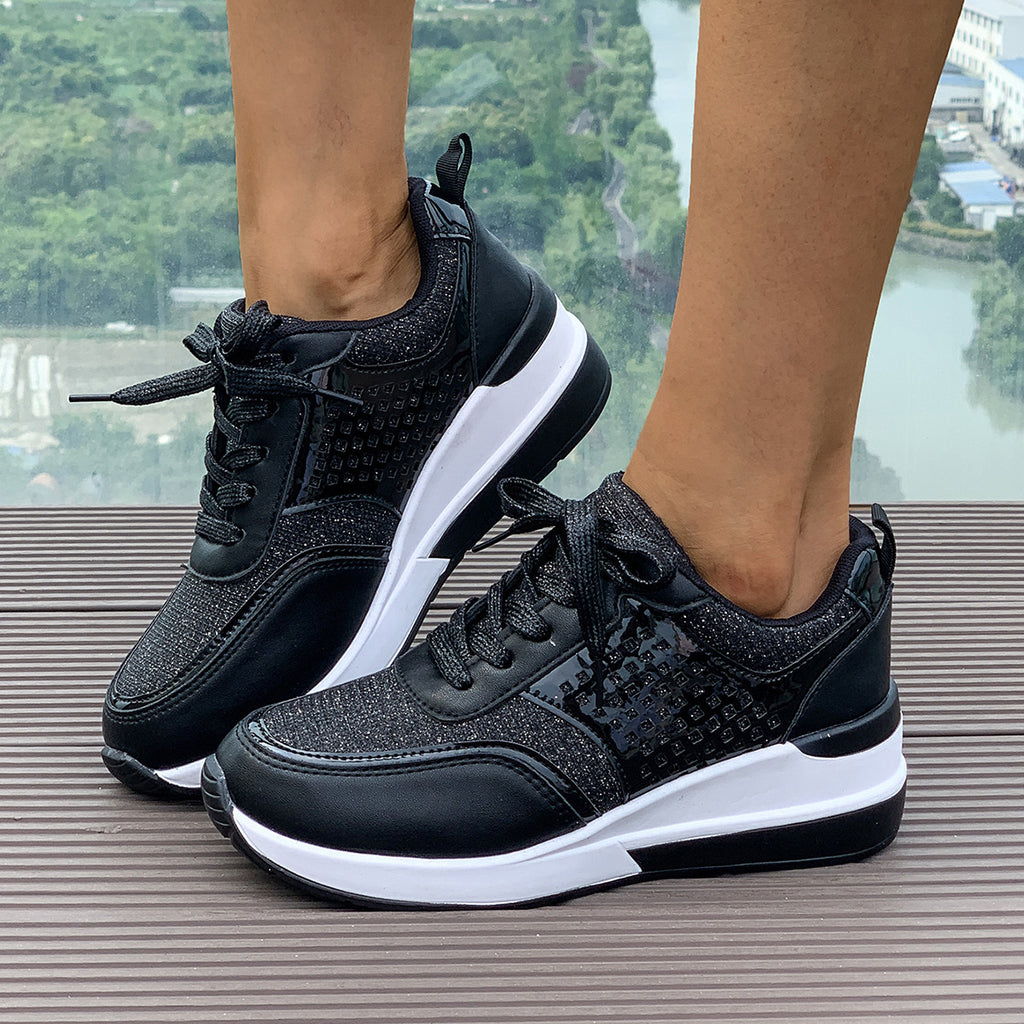 Sequin Round-Toe Lace-Up SpringAutumn Casual Sneakers