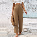 High-waisted Solid-color Ankle-length Straight-leg Pants For Women