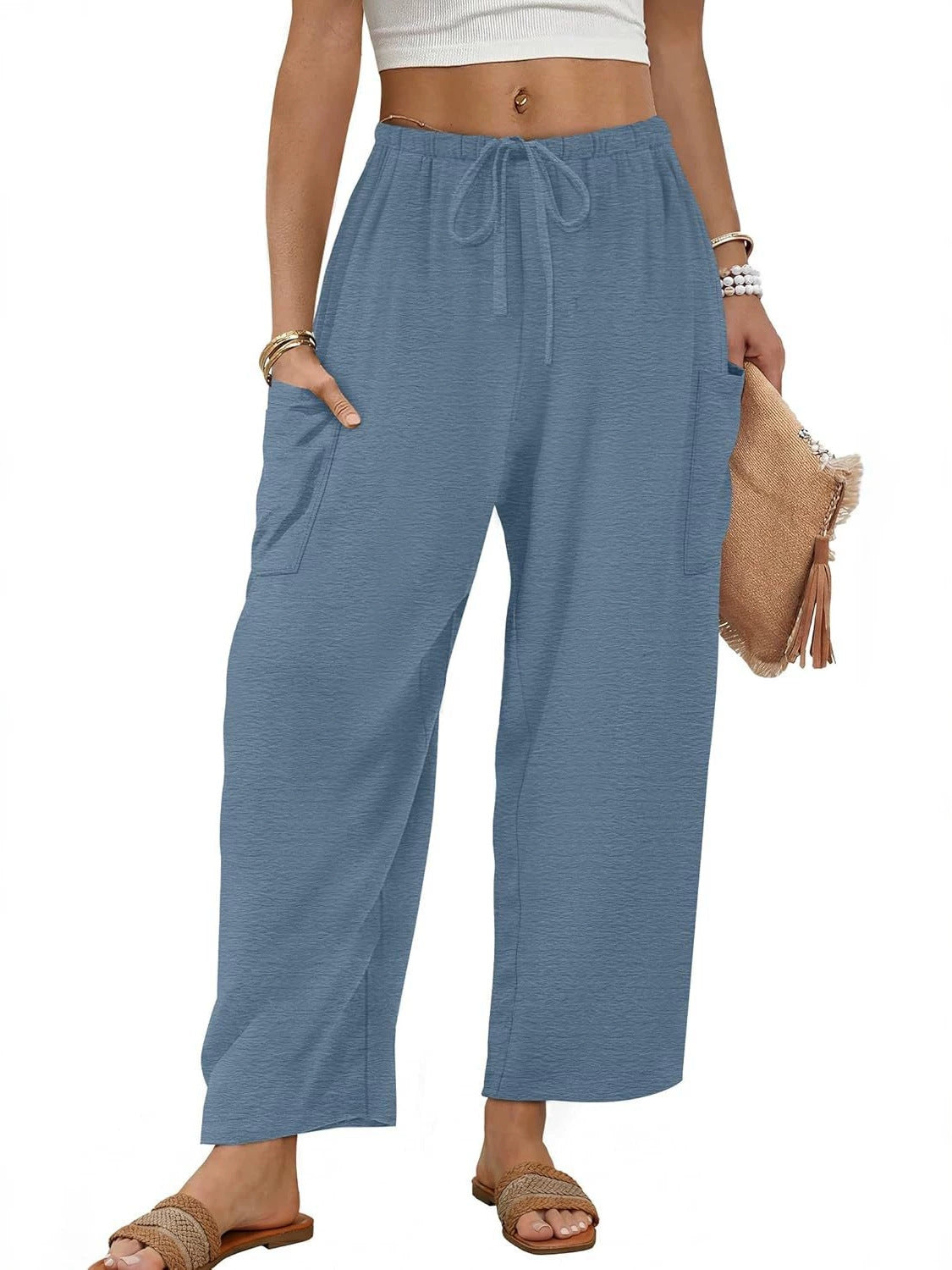 Women's Linen Pants With Belt And Pockets