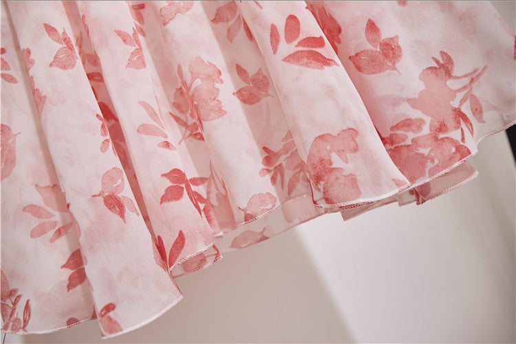 Chiffon Floral High Waist Big Swing Bohemian Travel Holiday Skirt