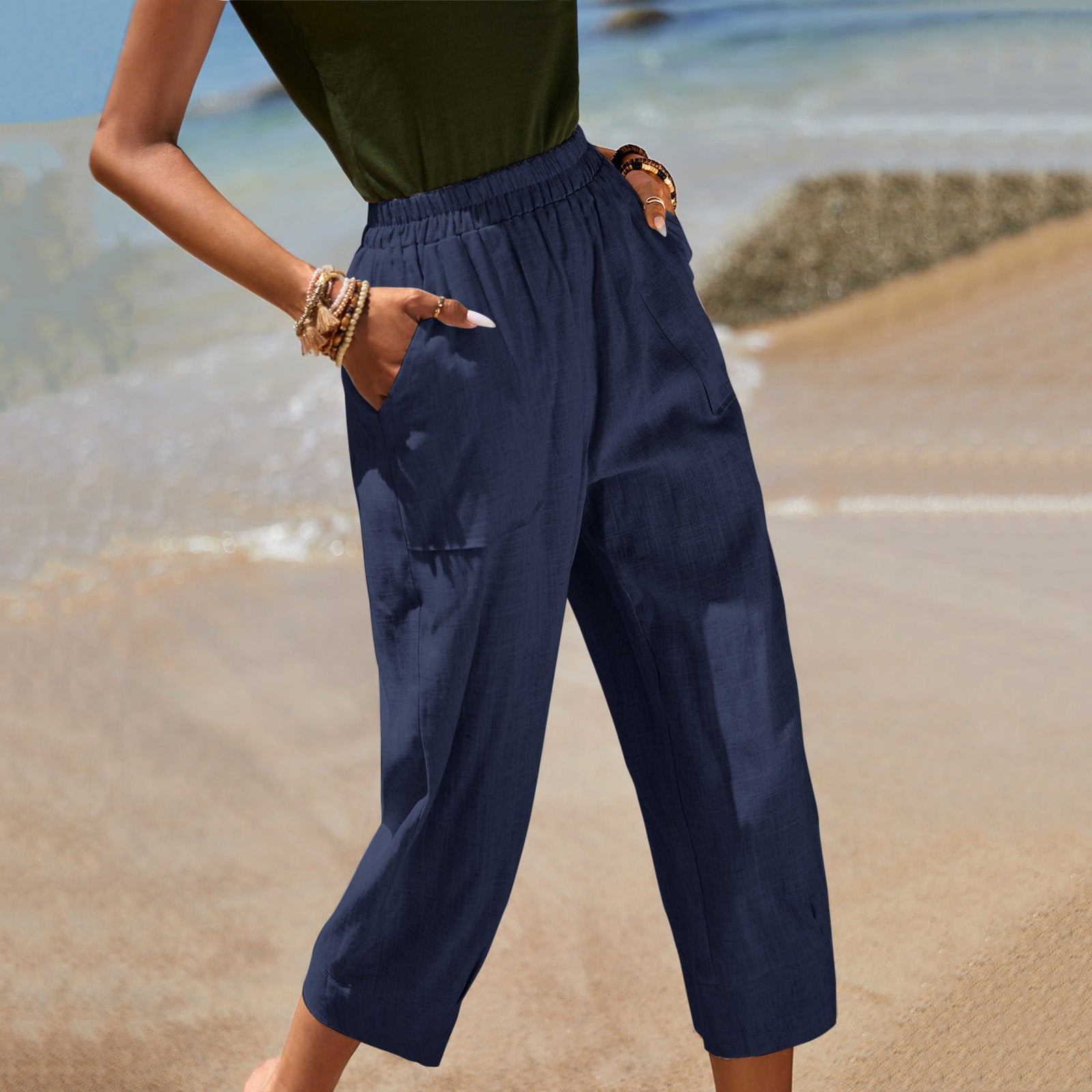 Casual Wide-leg Cotton-linen Relaxed-fit Tapered Pants