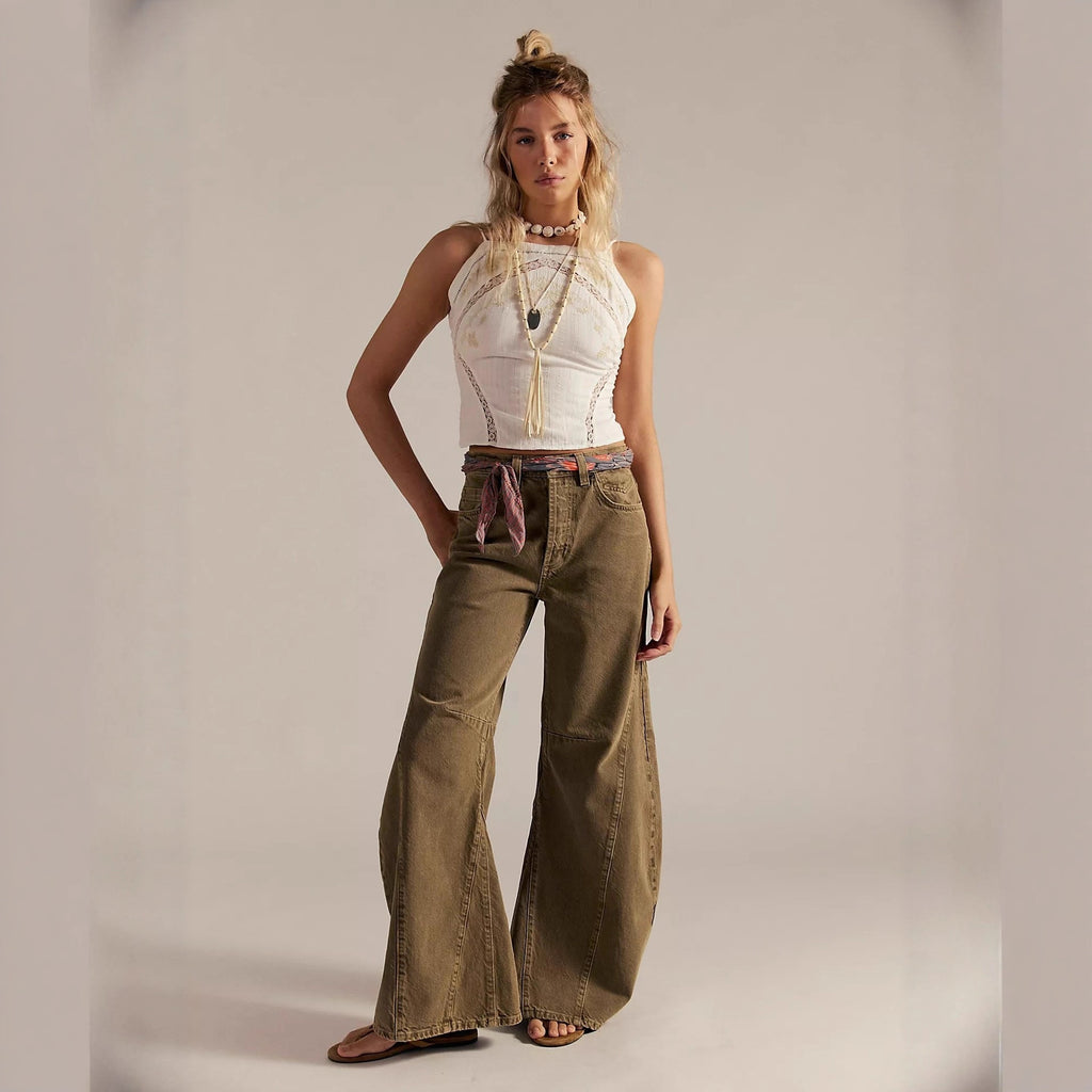 Early Autumn New Arrival Retro High-Waist Wide-Leg Denim Jeans Womens Loose-fit Designer Trousers
