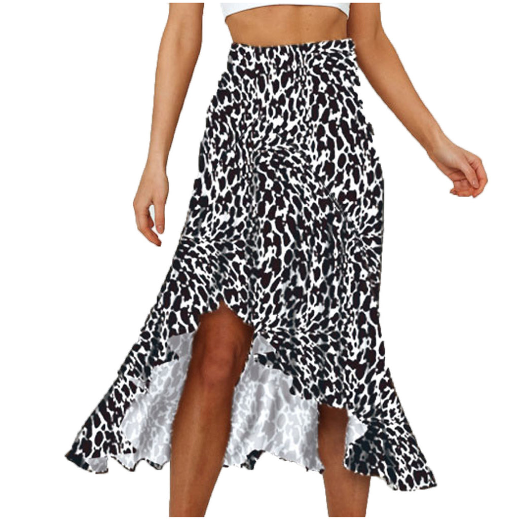 Casual Half  Loose Slit A-line 4 Color Leopard Print Floral Skirt
