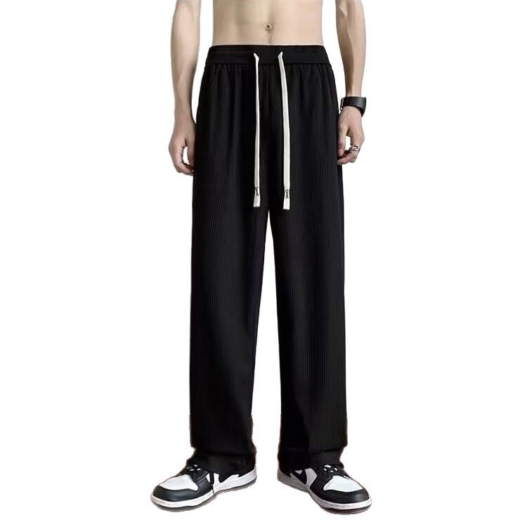 Draped Brown Ice-silk Pants For Men Summer Thin Style