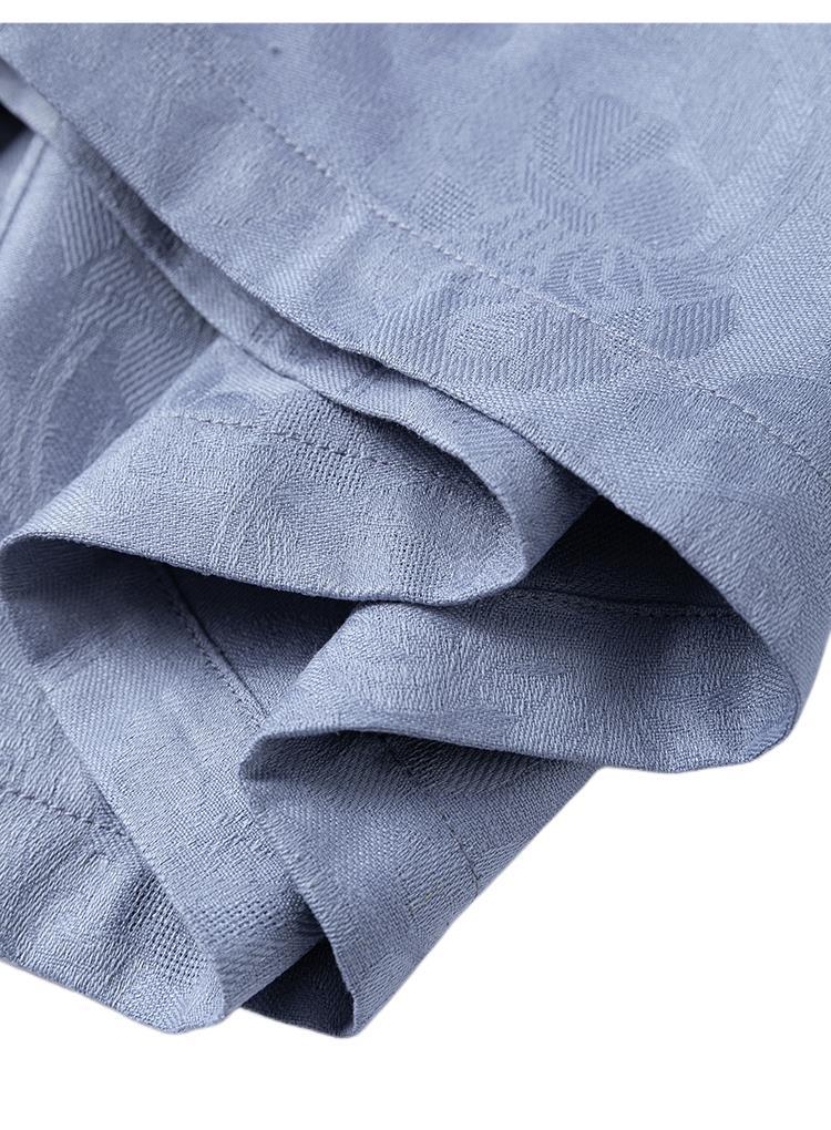 Blue Jacquard Casual French-Style Resort Wide-Leg Pants For Women