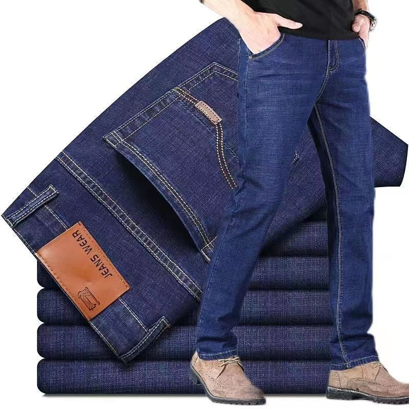 Summer Business Formal Jeans For Men Loose Straight-Leg Stretchy Slim-Fit Casual And Professional Wear