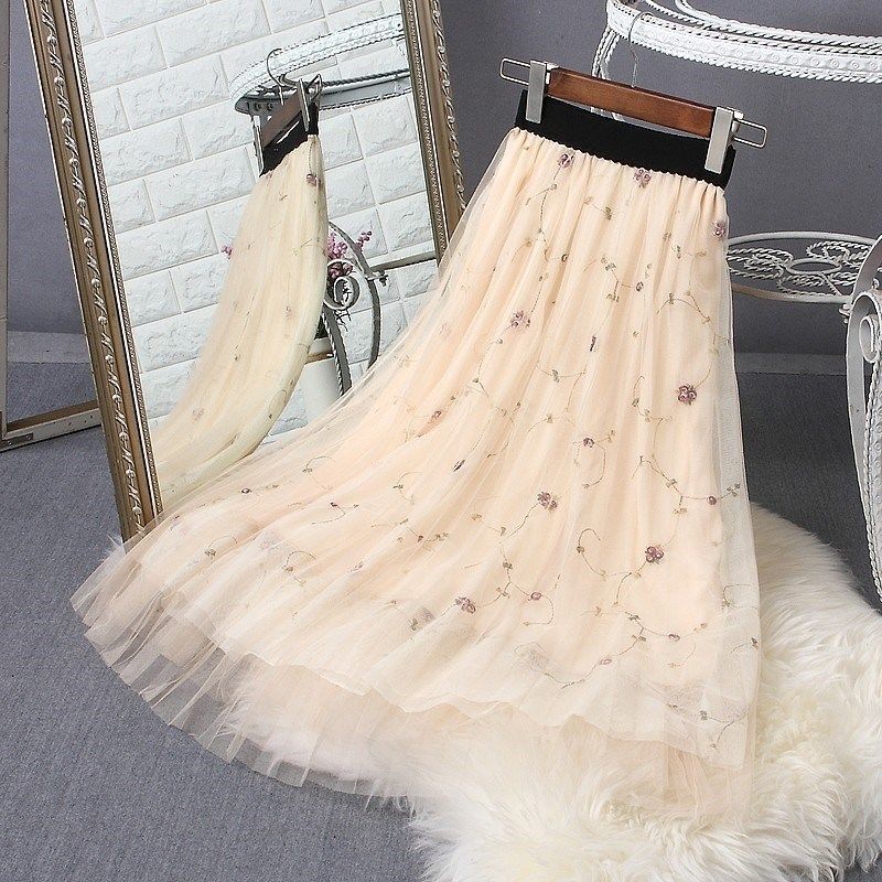 Women's Mid-length Pleated High-waist Slim Mesh Skirt