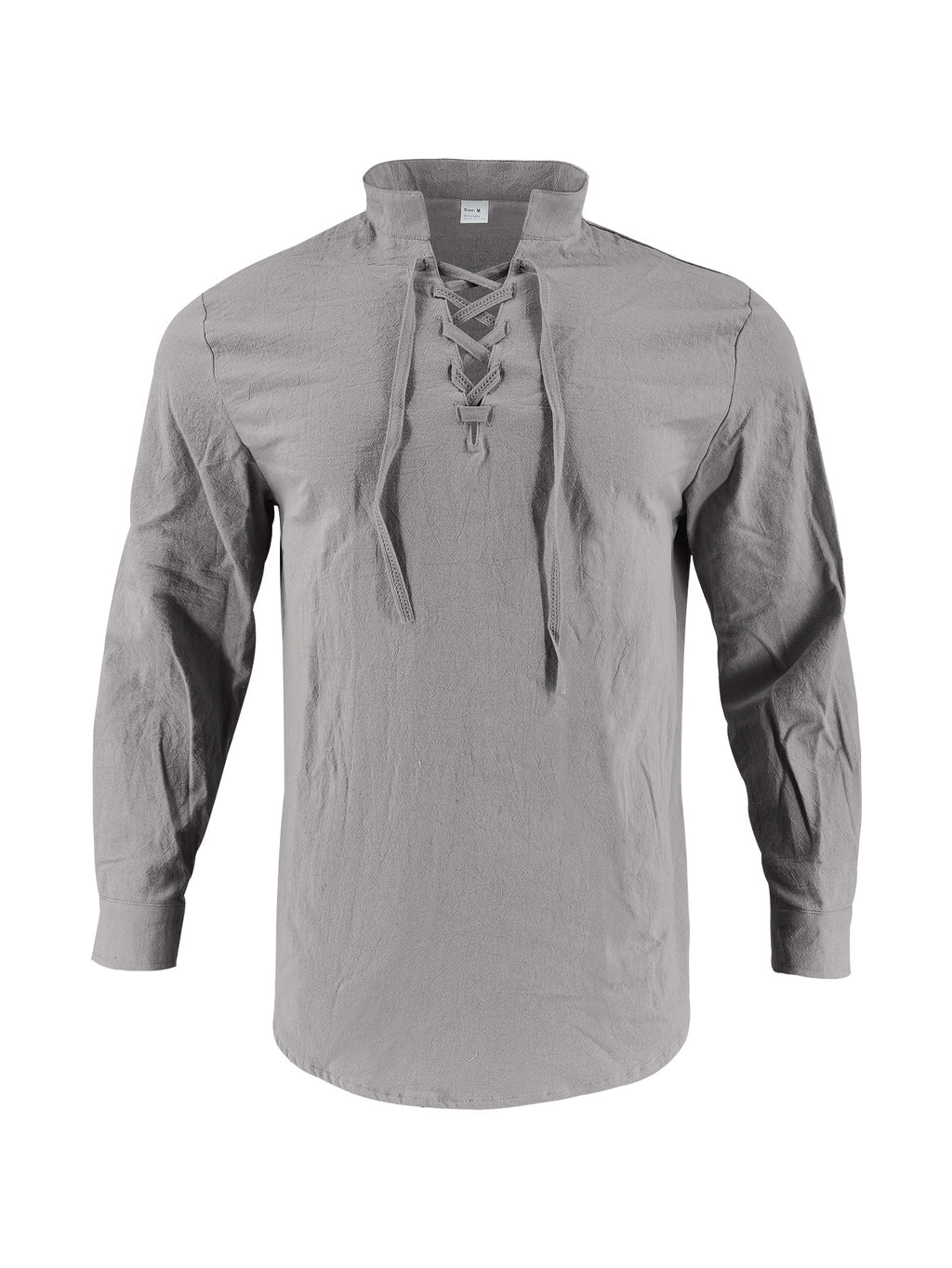 Long-sleeve Cotton-linen Open-chest Drawstring Shirt Men's Shirt Polo Shirt