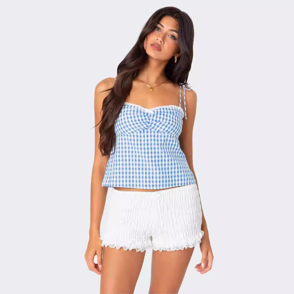 Sexy Lace-up Backless Top With Trim For Women