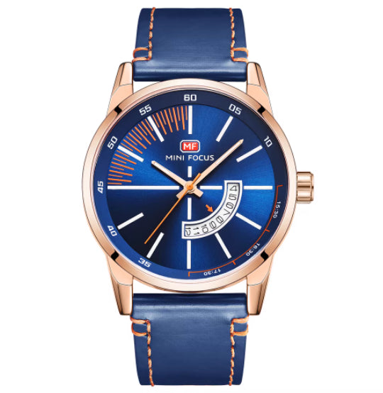 Mens Sports Watch With Calendar Luminous Display Waterproof And Genuine Leather Strap
