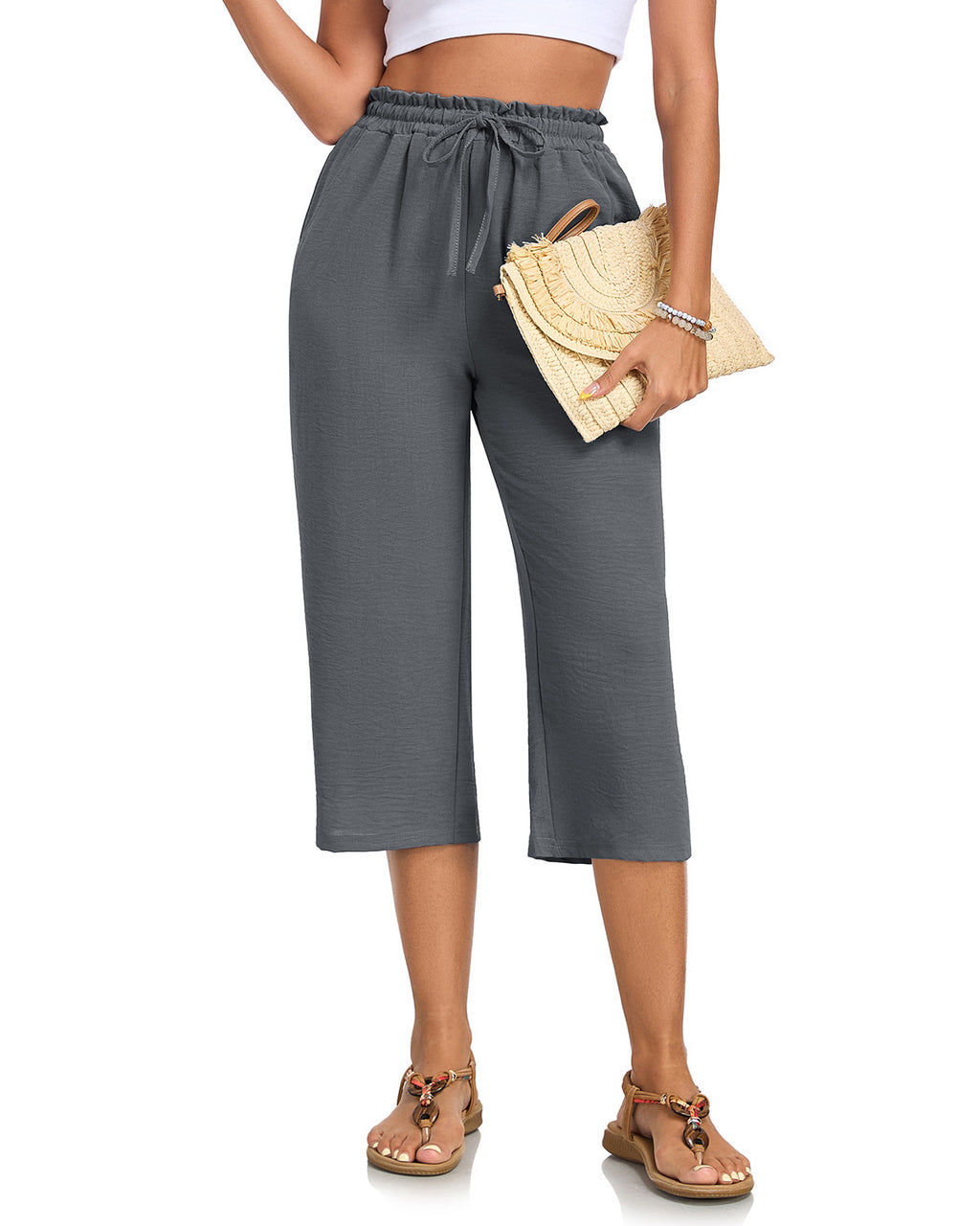 Women's Versatile Solid-Color Cropped Straight-Leg Pants