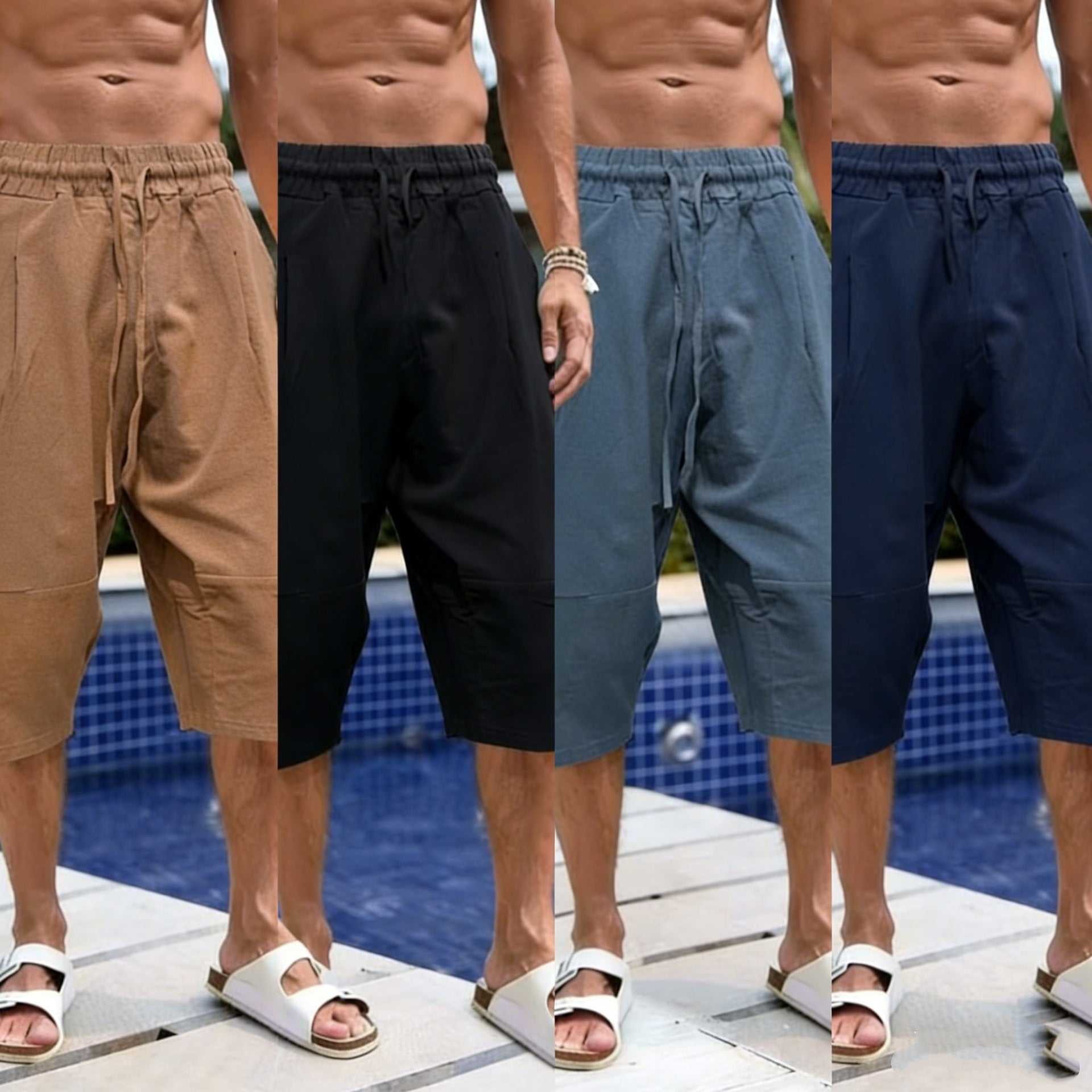 Summer Linen Capri Pants Men's Ice Silk