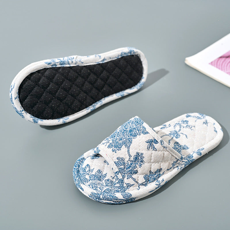 Chinese-style Blue-and-White Porcelain Double-Layer Thickened Fabric Slippers