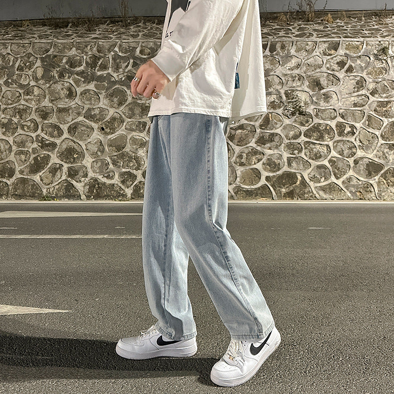 Smoke Gray Men's Loose Wide-leg Straight Jeans