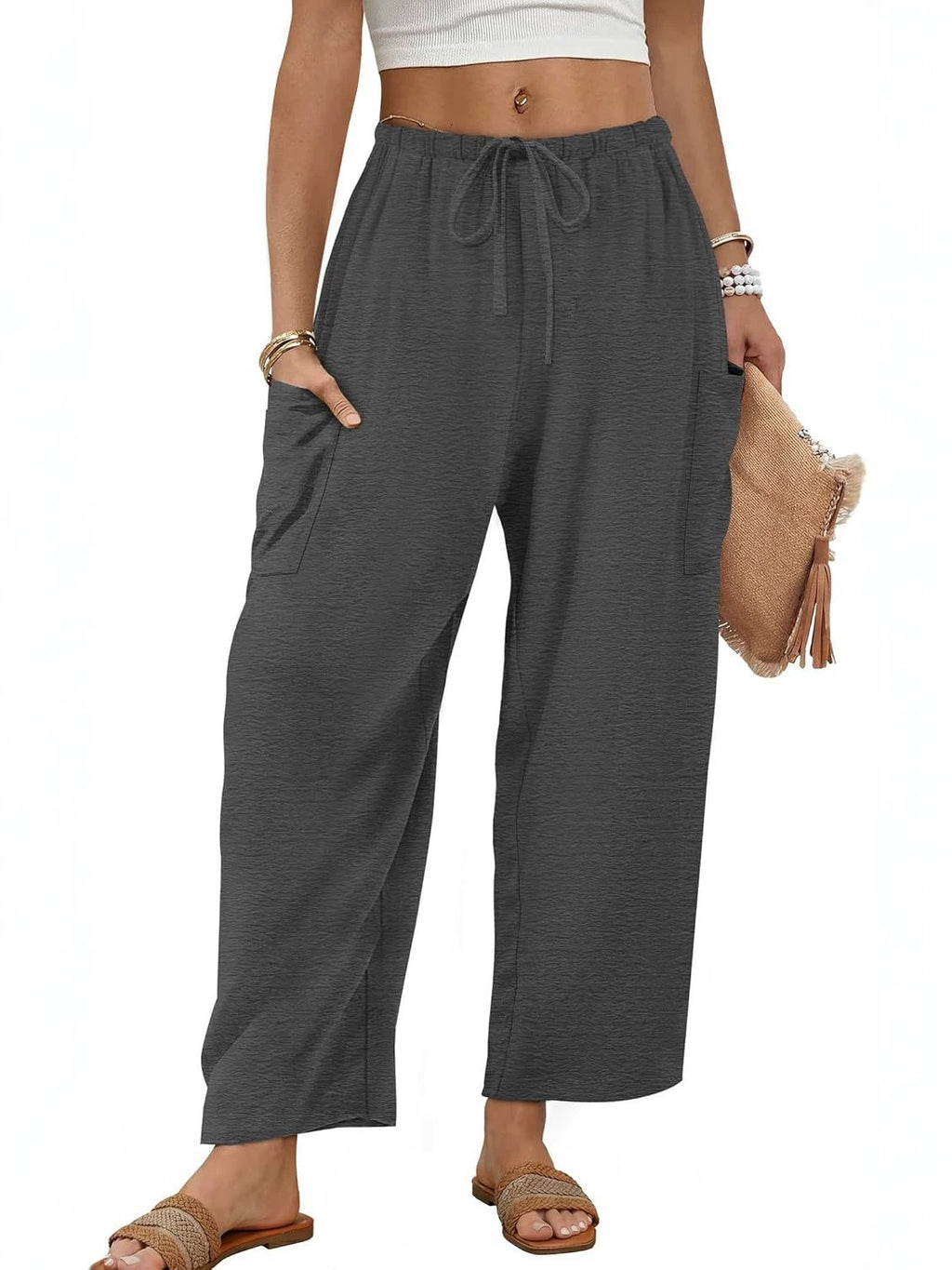 Women's Linen Pants With Belt And Pockets