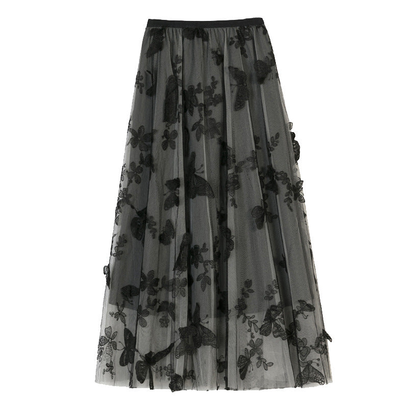 Mid-length A-line gauze skirt