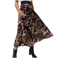 Womens Leopard Print Pleated Skirt Ladies Elasticated High