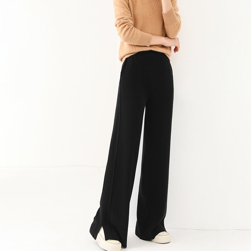 Knitted Wide-leg Pants For Women Soft And Drapey Woolen Straight-leg