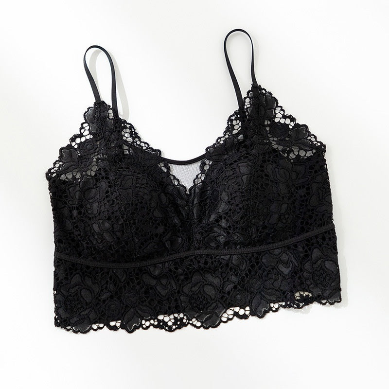 French-style Lace Mesh Camisole With Chest Pads Lightweight Outerwearbase Layer Top