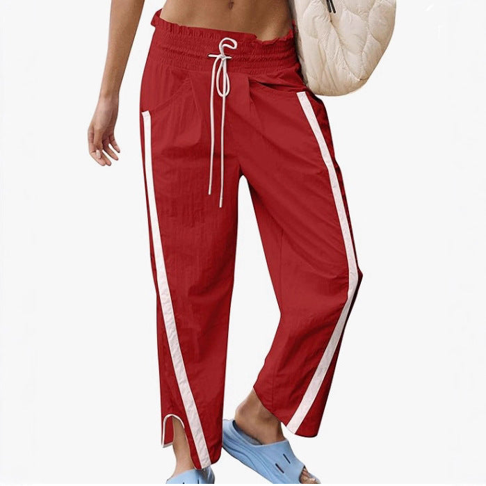 Women's Casual Drawstring Side-Striped Straight-Leg Pants