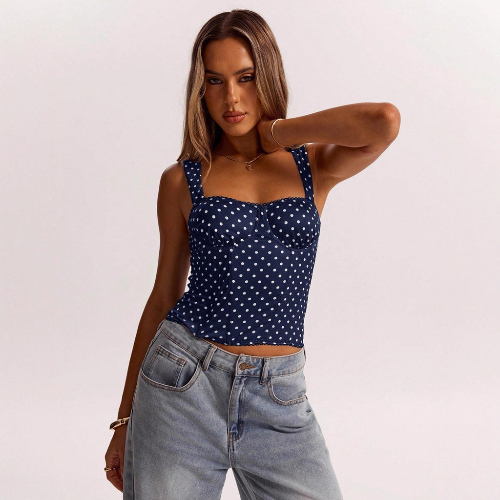 Polka-dot Printed Underwire Camisole For Parties And Dates