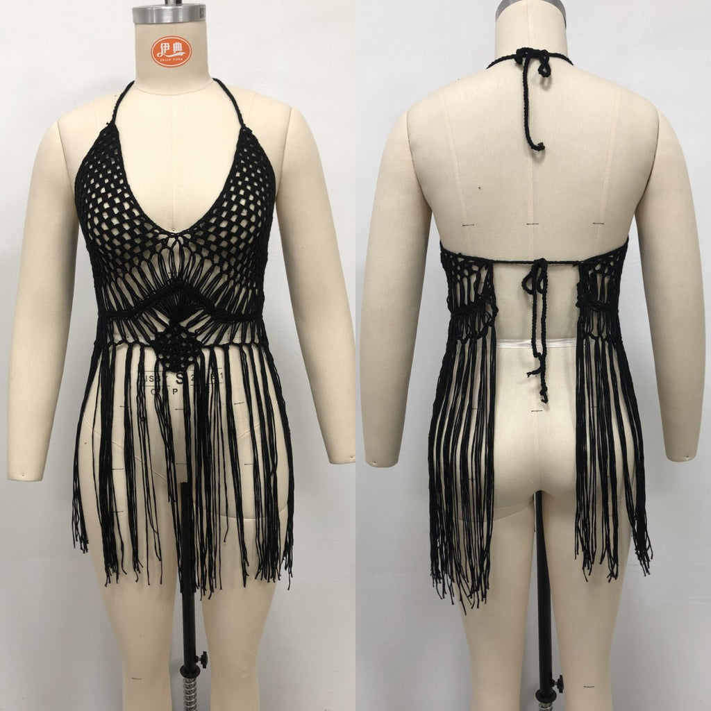 Crochet Fringe Halter With Beach Cover-up