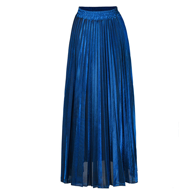 Women's Solid Color High Waist Large Pleated Skirt