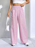 Womens Striped Plaid Printed Wide-Leg Pants