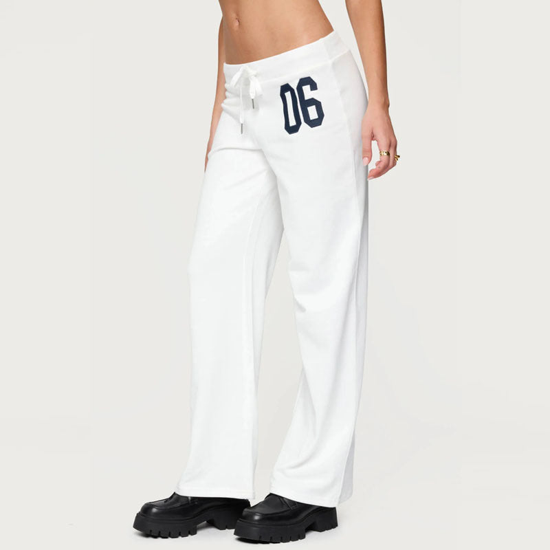 Womens Gray Loose-Fit Drawstring Pants With Letter Embroidery