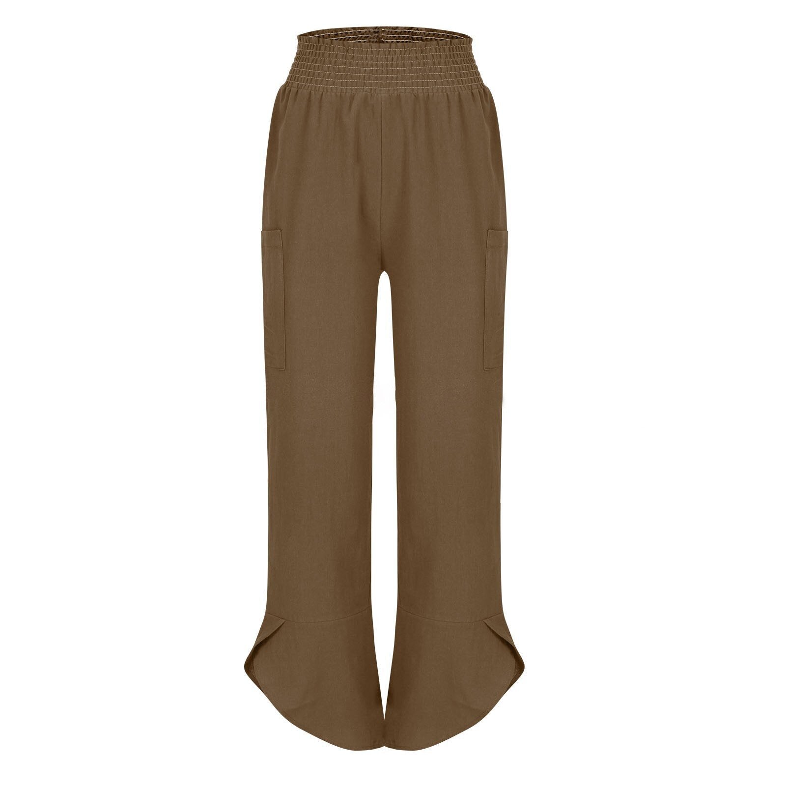 Summer New High-Waist Loose Solid-Color Side-Pocket Cropped Trousers