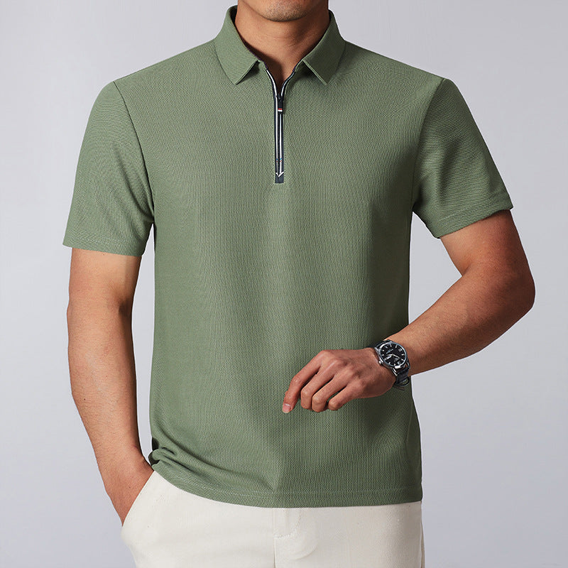 Zipper-design Comfortable And Versatile Commuter Breathable Short-sleeve Men's Stand-up Collar Light-youth Casual Half-sleeve
