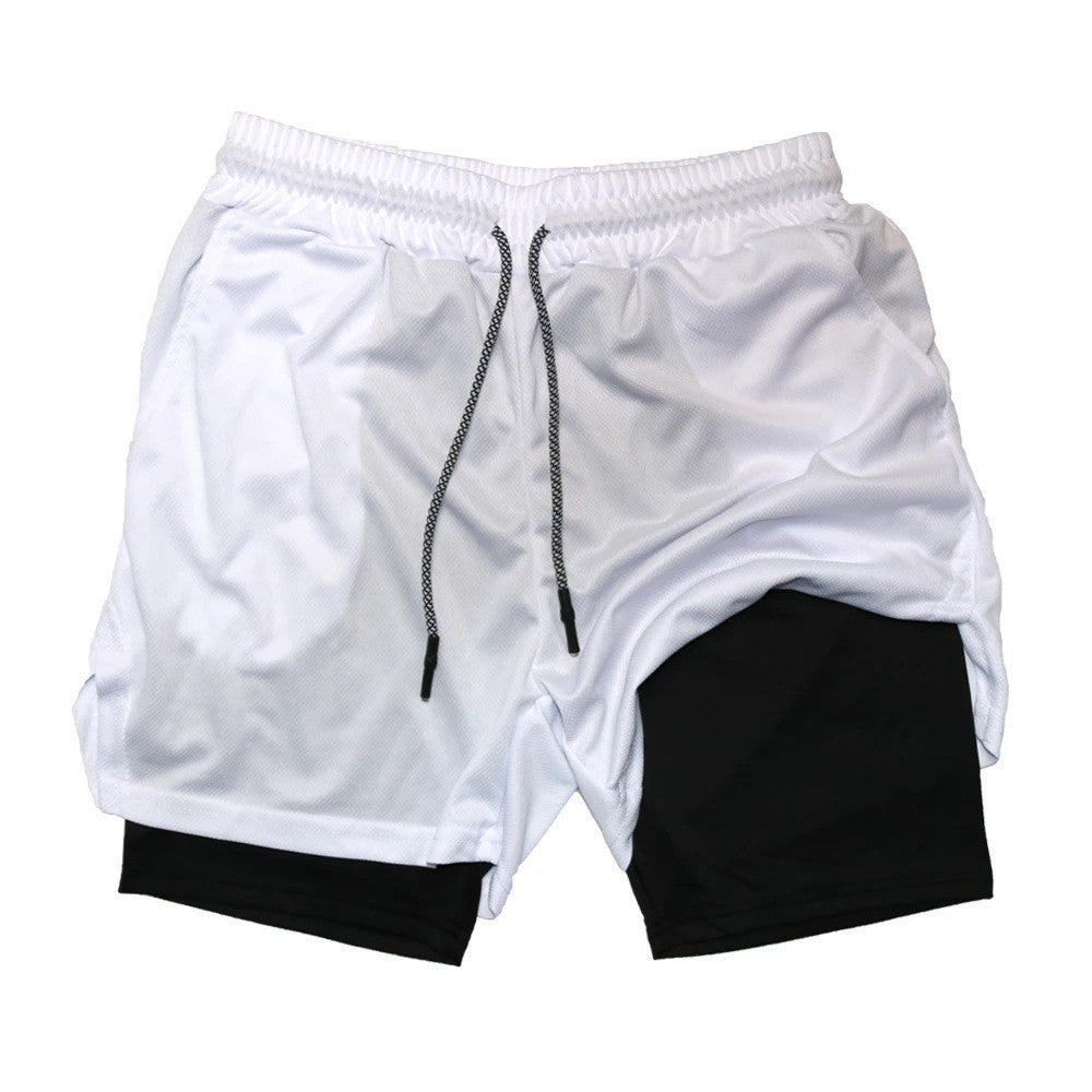 Men's Double-Layer Quick-Drying Breathable Sports Shorts With Pockets