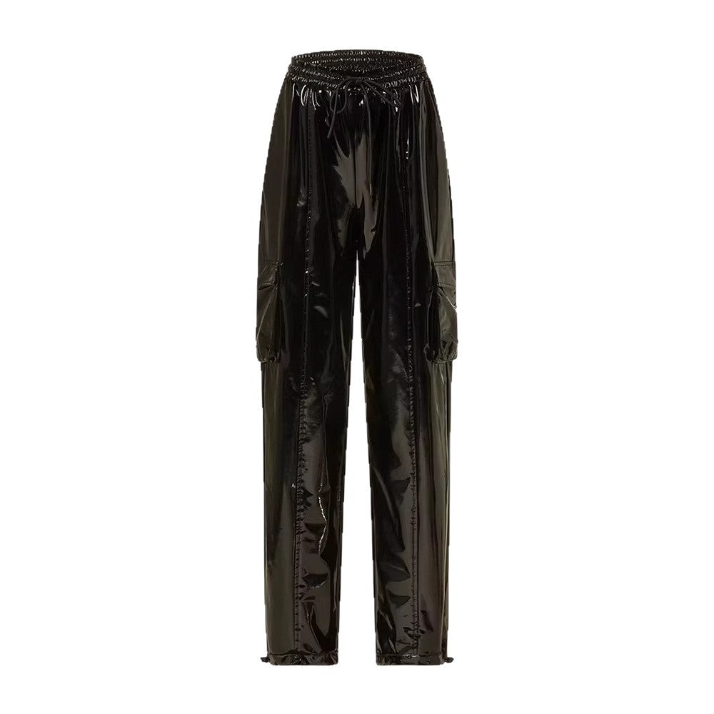 Mirror-finish Patent Leather Stretchy Loose Casual Leather Pants