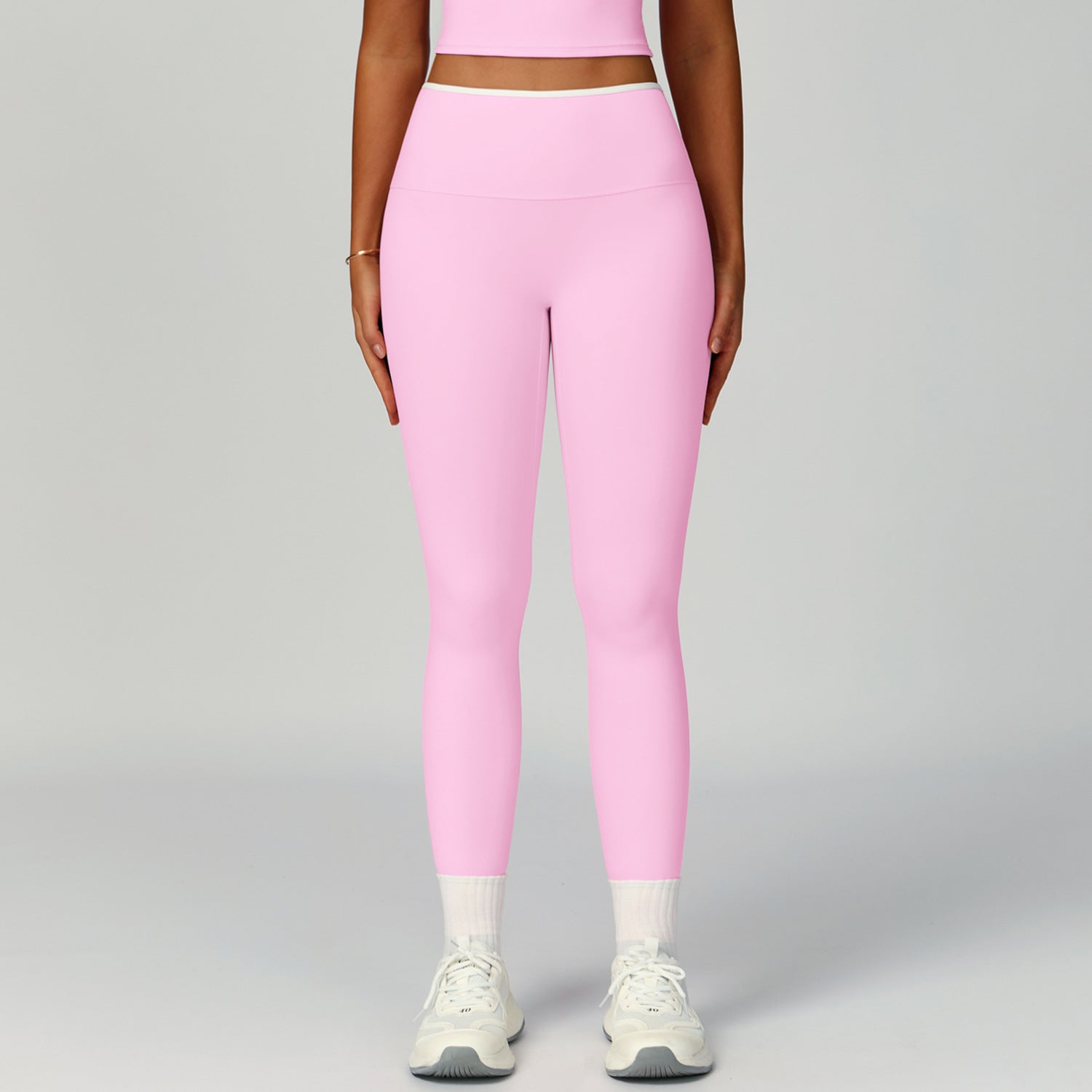 Nude-Feel Yoga Pants High-Waist Contrasting Color Quick-Dry Trousers