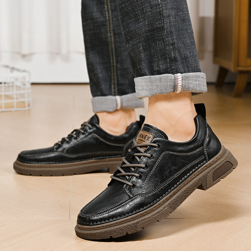 Low-cut Cowhide Upper Handmade Hikingcross-country Casual Shoes