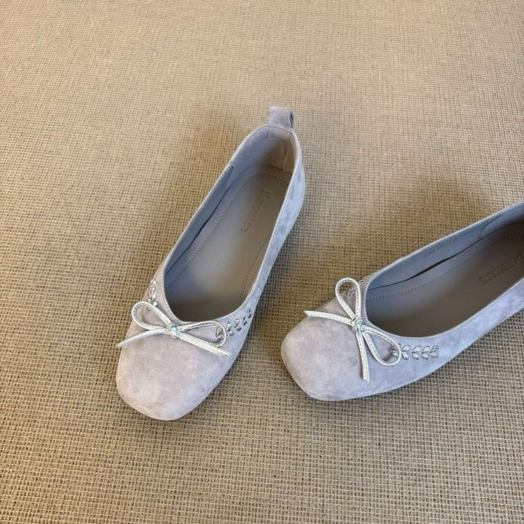 French Style Bow Mary Jane Shoes For Women, Hidden Wedge Heel, Gentle Style Loafers, Square Round Toe, Low-Cut Flats
