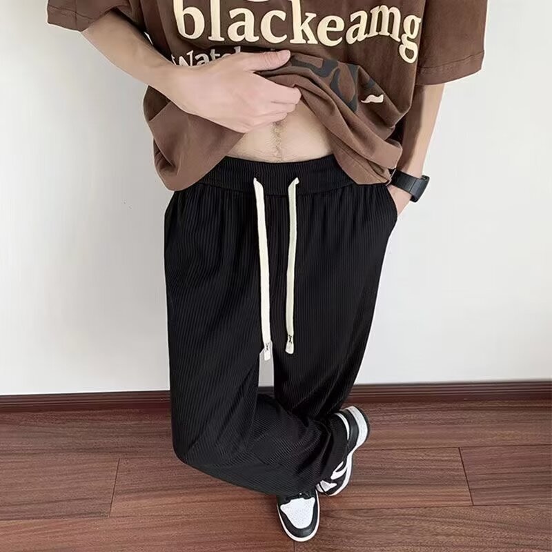 Draped Brown Ice-silk Pants For Men Summer Thin Style