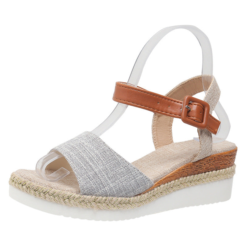 New Style Ankle-Strap Jute-Soled Lightweight Casual Fishmouth Wedge Sandals For Women