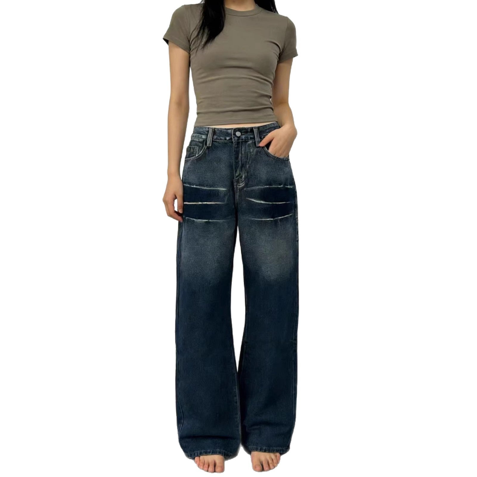 Washed Gradient Casual Straight Leg Womens Jeans