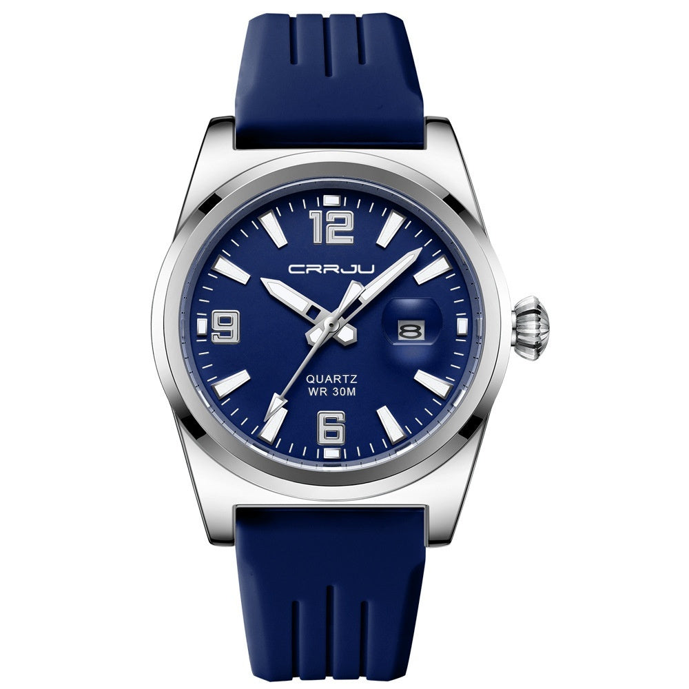 Unisex Round Calendar Waterproof Rubber-Strap Watch