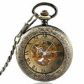 Flip-Open Retro Transparent-Lid Engraved Mechanical Pocket Watch