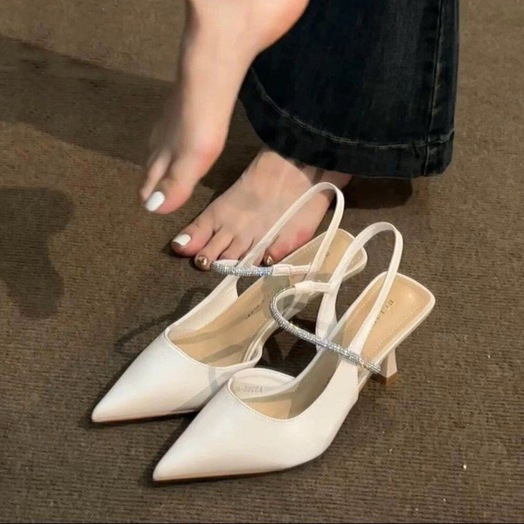 Water Diamond Chain With Toe Cap Sandals, Women's Slim Heels, High Heels, Temperament