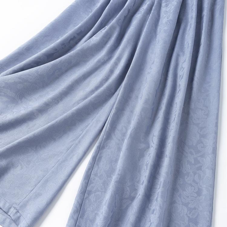 Blue Jacquard Casual French-Style Resort Wide-Leg Pants For Women