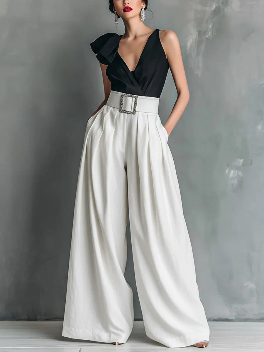 Fashionable Versatile High-waisted Loose-fitting Solid-color Casual Pants